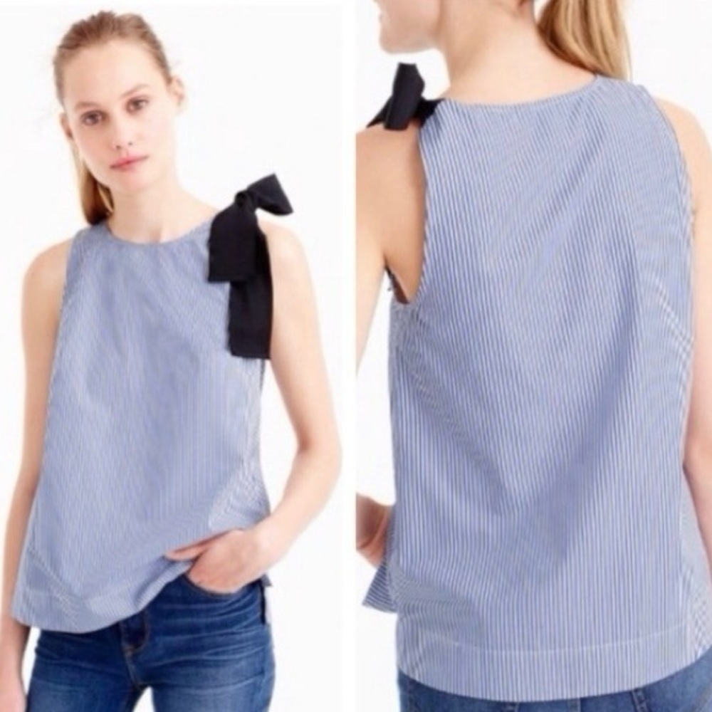 J. Crew Striped Sleeveless Top with Shoulder Bow - Blue & Black size 6 - Picture 2 of 8